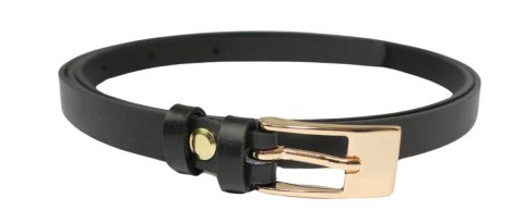 Damski Skórzany Pasek PolskaGalanteria.pl 10mm Czarny Z Prostokątną Złotą Klamrą Damski Skórzany Pasek PolskaGalanteria.pl 10mm Czarny Z Prostokątną Złotą Klamrą
