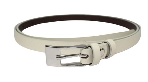 Damski Skórzany Pasek PolskaGalanteria.pl 15 mm Kremowy Z Prostokątną Srebrną Klamrą Damski Skórzany Pasek PolskaGalanteria.pl 15 mm Kremowy Z Prostokątną Srebrną Klamrą