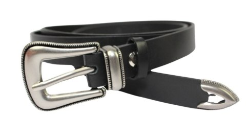 Damski Skórzany Pasek PolskaGalanteria.pl 20 mm Czarny Ze Srebrną Klamrą oraz Metalową Skuwką Damski Skórzany Pasek PolskaGalanteria.pl 20 mm Czarny Ze Srebrną Klamrą oraz Metalową Skuwką