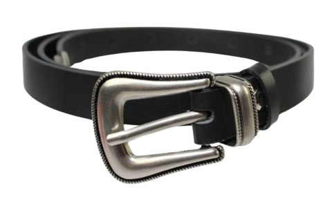 Damski Skórzany Pasek PolskaGalanteria.pl 20 mm Czarny Ze Srebrną Klamrą oraz Metalową Skuwką Damski Skórzany Pasek PolskaGalanteria.pl 20 mm Czarny Ze Srebrną Klamrą oraz Metalową Skuwką