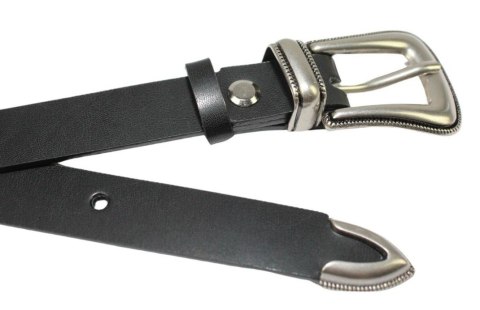 Damski Skórzany Pasek PolskaGalanteria.pl 20 mm Czarny Ze Srebrną Klamrą oraz Metalową Skuwką Damski Skórzany Pasek PolskaGalanteria.pl 20 mm Czarny Ze Srebrną Klamrą oraz Metalową Skuwką