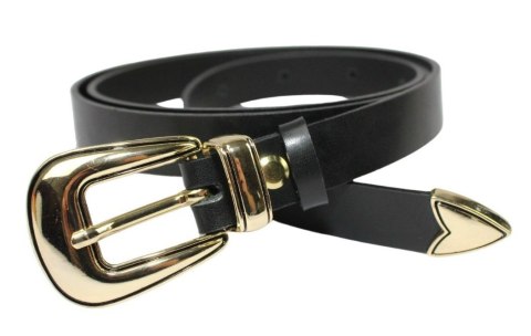 Damski Skórzany Pasek PolskaGalanteria.pl 25 mm Czarny Ze Złotą Klamrą oraz Metalową Skuwką Damski Skórzany Pasek PolskaGalanteria.pl 25 mm Czarny Ze Złotą Klamrą oraz Metalową Skuwką