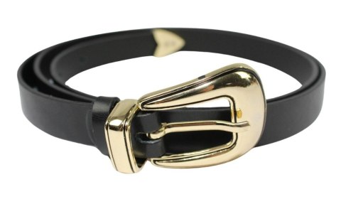 Damski Skórzany Pasek PolskaGalanteria.pl 25 mm Czarny Ze Złotą Klamrą oraz Metalową Skuwką Damski Skórzany Pasek PolskaGalanteria.pl 25 mm Czarny Ze Złotą Klamrą oraz Metalową Skuwką