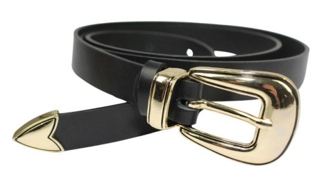 Damski Skórzany Pasek PolskaGalanteria.pl 25 mm Czarny Ze Złotą Klamrą oraz Metalową Skuwką Damski Skórzany Pasek PolskaGalanteria.pl 25 mm Czarny Ze Złotą Klamrą oraz Metalową Skuwką