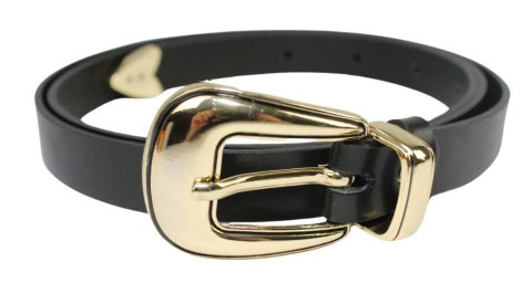 Damski Skórzany Pasek PolskaGalanteria.pl 25 mm Czarny Ze Złotą Klamrą oraz Metalową Skuwką Damski Skórzany Pasek PolskaGalanteria.pl 25 mm Czarny Ze Złotą Klamrą oraz Metalową Skuwką