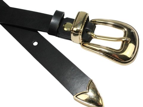 Damski Skórzany Pasek PolskaGalanteria.pl 25 mm Czarny Ze Złotą Klamrą oraz Metalową Skuwką Damski Skórzany Pasek PolskaGalanteria.pl 25 mm Czarny Ze Złotą Klamrą oraz Metalową Skuwką