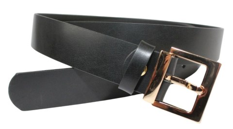 Damski Skórzany Pasek PolskaGalanteria.pl 30 mm Czarny Ze Złotą Prostokątną Bezniklową Klamrą Damski Skórzany Pasek PolskaGalanteria.pl 30 mm Czarny Ze Złotą Prostokątną Bezniklową Klamrą