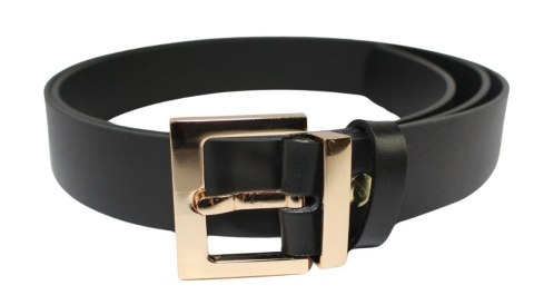Damski Skórzany Pasek PolskaGalanteria.pl 30 mm Czarny Ze Złotą Prostokątną Bezniklową Klamrą Damski Skórzany Pasek PolskaGalanteria.pl 30 mm Czarny Ze Złotą Prostokątną Bezniklową Klamrą