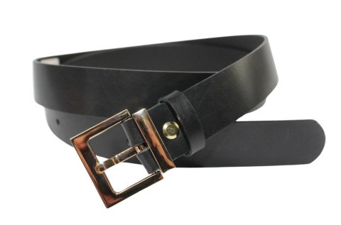 Damski Skórzany Pasek PolskaGalanteria.pl 30 mm Czarny Ze Złotą Prostokątną Bezniklową Klamrą Damski Skórzany Pasek PolskaGalanteria.pl 30 mm Czarny Ze Złotą Prostokątną Bezniklową Klamrą