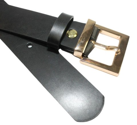 Damski Skórzany Pasek PolskaGalanteria.pl 30 mm Czarny Ze Złotą Prostokątną Bezniklową Klamrą Damski Skórzany Pasek PolskaGalanteria.pl 30 mm Czarny Ze Złotą Prostokątną Bezniklową Klamrą