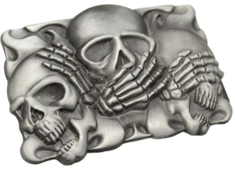 Klamra Bezniklowa Do Paska Sprzączka Pełna Blaszka Z Bolczykiem 40 mm Metalowa Solidna KBOL40/77 "TRZY MĄDRE CZASZKI" Klamra Bezniklowa Do Paska Sprzączka Pełna Blaszka Z Bolczykiem 40 mm Metalowa Solidna KBOL40/77 "TRZY MĄDRE CZASZKI"