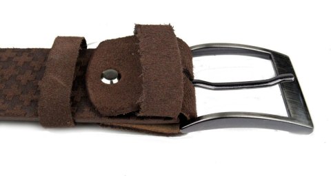 Pasek BRĄZOWY COMPLEX (PL) Tłoczony Wzór "JODEŁKA-KRZYŻYKI" Skóra Naturalna Licowa ZAMSZ 40 mm Pasek BRĄZOWY COMPLEX (PL) Tłoczony Wzór "JODEŁKA-KRZYŻYKI" Skóra Naturalna Licowa ZAMSZ 40 mm