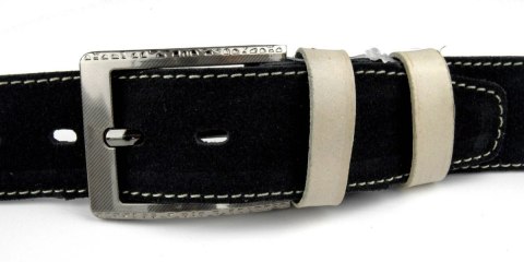 Pasek Czarny Z Nitką Ecru COMPLEX (PL) Skóra Naturalna Licowa Zamsz 40 mm Pasek Czarny Z Nitką Ecru COMPLEX (PL) Skóra Naturalna Licowa Zamsz 40 mm