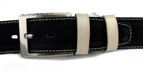 Pasek Czarny Z Nitką Ecru COMPLEX (PL) Skóra Naturalna Licowa Zamsz 40 mm Pasek Czarny Z Nitką Ecru COMPLEX (PL) Skóra Naturalna Licowa Zamsz 40 mm