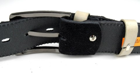 Pasek Czarny Z Nitką Ecru COMPLEX (PL) Skóra Naturalna Licowa Zamsz 40 mm Pasek Czarny Z Nitką Ecru COMPLEX (PL) Skóra Naturalna Licowa Zamsz 40 mm