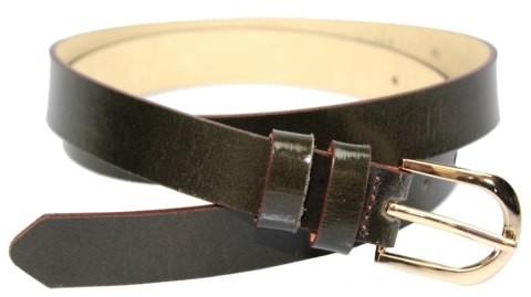 Pasek Damski Skórzany Arucce (PL) Skóra Licowa EXTRA 25 mm Lakierowany CZEKOLADOWO - OLIWKOWY Złota Klamra Pasek Damski Skórzany Arucce (PL) Skóra Licowa EXTRA 25 mm Lakierowany CZEKOLADOWO - OLIWKOWY Złota Klamra