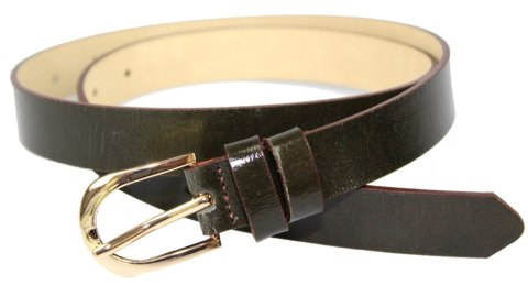 Pasek Damski Skórzany Arucce (PL) Skóra Licowa EXTRA 25 mm Lakierowany CZEKOLADOWO - OLIWKOWY Złota Klamra Pasek Damski Skórzany Arucce (PL) Skóra Licowa EXTRA 25 mm Lakierowany CZEKOLADOWO - OLIWKOWY Złota Klamra
