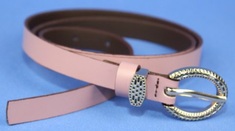 Pasek Damski Skórzany Gładki Arucce (PL) 15 mm Wąski Złota klamra Metalowa Szlufka PUDROWY RÓŻ Pasek Damski Skórzany Gładki Arucce (PL) 15 mm Wąski Złota klamra Metalowa Szlufka PUDROWY RÓŻ