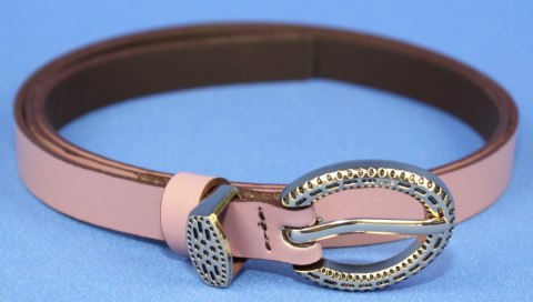 Pasek Damski Skórzany Gładki Arucce (PL) 15 mm Wąski Złota klamra Metalowa Szlufka PUDROWY RÓŻ Pasek Damski Skórzany Gładki Arucce (PL) 15 mm Wąski Złota klamra Metalowa Szlufka PUDROWY RÓŻ