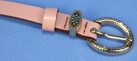 Pasek Damski Skórzany Gładki Arucce (PL) 15 mm Wąski Złota klamra Metalowa Szlufka PUDROWY RÓŻ Pasek Damski Skórzany Gładki Arucce (PL) 15 mm Wąski Złota klamra Metalowa Szlufka PUDROWY RÓŻ