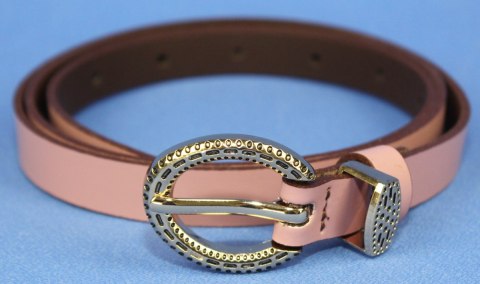Pasek Damski Skórzany Gładki Arucce (PL) 15 mm Wąski Złota klamra Metalowa Szlufka PUDROWY RÓŻ Pasek Damski Skórzany Gładki Arucce (PL) 15 mm Wąski Złota klamra Metalowa Szlufka PUDROWY RÓŻ