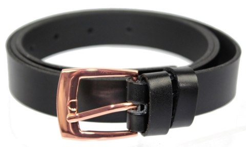 Pasek Damski Skórzany Gładki Arucce (PL) 20 mm Skóra Licowa Miedziana Klamra CZARNY Wąski Pasek Damski Skórzany Gładki Arucce (PL) 20 mm Skóra Licowa Miedziana Klamra CZARNY Wąski