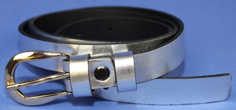 Pasek Damski Skórzany Gładki Arucce (PL) 20 mm Skóra Licowa Złota Klamra SREBRNY Wąski Pasek Damski Skórzany Gładki Arucce (PL) 20 mm Skóra Licowa Złota Klamra SREBRNY Wąski
