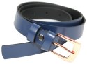 Pasek Damski Skórzany Gładki Arucce (PL) 25 mm Wąski Miedziana Klamra GRANATOWY   