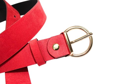 Pasek Damski Skórzany PolskaGalanteria.pl Skóra Licowa EXTRA 30 mm Zamszowy CZERWONY Klamra Bezniklowa Złota Pasek Damski Skórzany PolskaGalanteria.pl Skóra Licowa EXTRA 30 mm Zamszowy CZERWONY Klamra Bezniklowa Złota