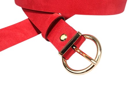 Pasek Damski Skórzany PolskaGalanteria.pl Skóra Licowa EXTRA 30 mm Zamszowy CZERWONY Klamra Bezniklowa Złota Pasek Damski Skórzany PolskaGalanteria.pl Skóra Licowa EXTRA 30 mm Zamszowy CZERWONY Klamra Bezniklowa Złota