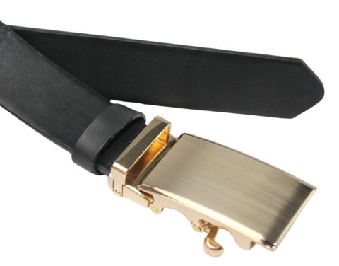 Pasek Męski Skórzany Arucce (PL) Skóra Licowa EXTRA 30 mm CZARNY Gładki Klamra Bezniklowa Samozaciskowa ZŁOTA Pasek Męski Skórzany Arucce (PL) Skóra Licowa EXTRA 30 mm CZARNY Gładki Klamra Bezniklowa Samozaciskowa ZŁOTA