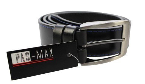 Pasek Męski Skórzany PAS-MAX (PL) Skóra Licowa EXTRA 40 mm CZARNY Z Niebieską Nitką Nadwymiar BARDZO DŁUGI XXL Pasek Męski Skórzany PAS-MAX (PL) Skóra Licowa EXTRA 40 mm CZARNY Z Niebieską Nitką Nadwymiar BARDZO DŁUGI XXL