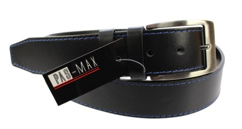 Pasek Męski Skórzany PAS-MAX (PL) Skóra Licowa EXTRA 40 mm CZARNY Z Niebieską Nitką Nadwymiar BARDZO DŁUGI XXL Pasek Męski Skórzany PAS-MAX (PL) Skóra Licowa EXTRA 40 mm CZARNY Z Niebieską Nitką Nadwymiar BARDZO DŁUGI XXL