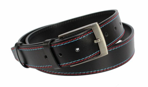 Pasek Męski Skórzany PAS-MAX (PL) Skóra Licowa EXTRA 40 mm Czarny Z Czerwoną I Błękitną Nitką Pasek Męski Skórzany PAS-MAX (PL) Skóra Licowa EXTRA 40 mm Czarny Z Czerwoną I Błękitną Nitką
