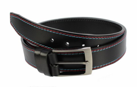 Pasek Męski Skórzany PAS-MAX (PL) Skóra Licowa EXTRA 40 mm Czarny Z Czerwoną I Błękitną Nitką Pasek Męski Skórzany PAS-MAX (PL) Skóra Licowa EXTRA 40 mm Czarny Z Czerwoną I Błękitną Nitką