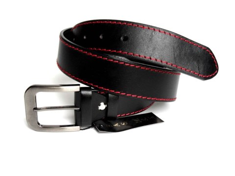 Pasek Męski Skórzany PAS-MAX (PL) Skóra Licowa EXTRA 40 mm Czarny Z Czerwoną Nitką XXL Nadwymiar Pasek Męski Skórzany PAS-MAX (PL) Skóra Licowa EXTRA 40 mm Czarny Z Czerwoną Nitką XXL Nadwymiar
