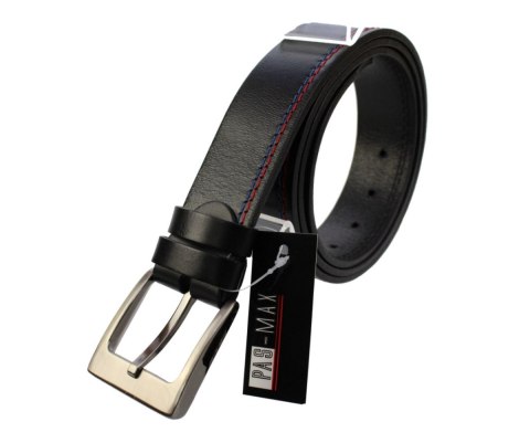 Pasek Męski Skórzany PAS-MAX (PL) Skóra Licowa EXTRA 40 mm Czarny Z Niebieską I Czerwoną Nitką Pasek Męski Skórzany PAS-MAX (PL) Skóra Licowa EXTRA 40 mm Czarny Z Niebieską I Czerwoną Nitką