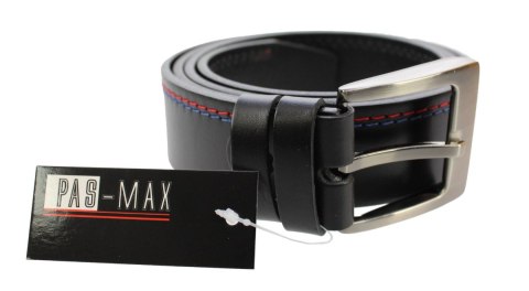 Pasek Męski Skórzany PAS-MAX (PL) Skóra Licowa EXTRA 40 mm Czarny Z Niebieską I Czerwoną Nitką Pasek Męski Skórzany PAS-MAX (PL) Skóra Licowa EXTRA 40 mm Czarny Z Niebieską I Czerwoną Nitką