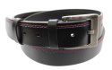 Pasek Męski Skórzany PAS-MAX (PL) Skóra Licowa EXTRA 40 mm Czarny Z Niebieską I Czerwoną Nitką