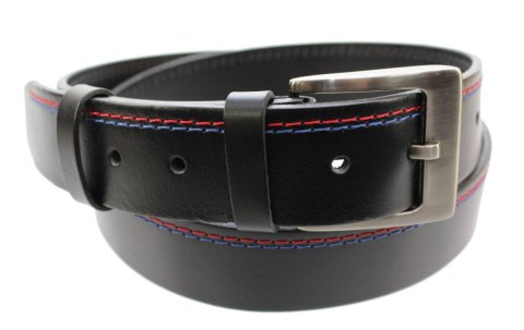 Pasek Męski Skórzany PAS-MAX (PL) Skóra Licowa EXTRA 40 mm Czarny Z Niebieską I Czerwoną Nitką Pasek Męski Skórzany PAS-MAX (PL) Skóra Licowa EXTRA 40 mm Czarny Z Niebieską I Czerwoną Nitką