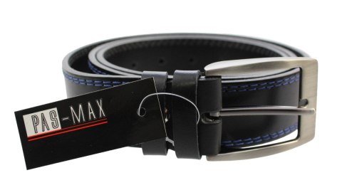 Pasek Męski Skórzany PAS-MAX (PL) Skóra Licowa EXTRA 40 mm Czarny Z Podwójną Niebieską Nitką Pasek Męski Skórzany PAS-MAX (PL) Skóra Licowa EXTRA 40 mm Czarny Z Podwójną Niebieską Nitką