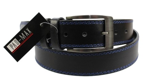 Pasek Męski Skórzany PAS-MAX (PL) Skóra Licowa EXTRA 40 mm Czarny Z Podwójną Niebieską Nitką Pasek Męski Skórzany PAS-MAX (PL) Skóra Licowa EXTRA 40 mm Czarny Z Podwójną Niebieską Nitką