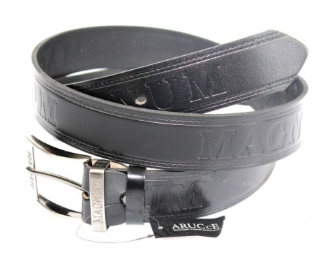 Pasek Skórzany ARUCCE (PL) Tłoczony Napis "MAGNUM" Skóra Licowa EXTRA 40 mm CZARNY Pasek Skórzany ARUCCE (PL) Tłoczony Napis "MAGNUM" Skóra Licowa EXTRA 40 mm CZARNY