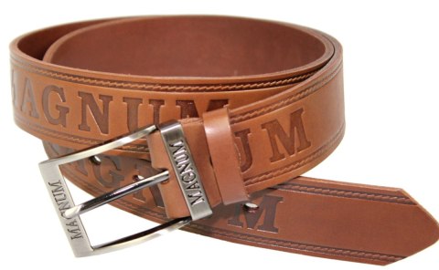 Pasek Skórzany ARUCCE (PL) Tłoczony Napis "MAGNUM" Skóra Licowa EXTRA 40 mm JASNY BRĄZOWY Pasek Skórzany ARUCCE (PL) Tłoczony Napis "MAGNUM" Skóra Licowa EXTRA 40 mm JASNY BRĄZOWY