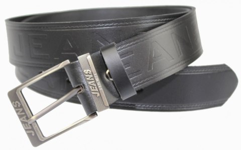 Pasek Skórzany Arucce (PL) Tłoczony Napis CZARNY "JEANS" Skóra Naturalana DW EXTRA 40 mm CZARNY MATOWY Pasek Skórzany Arucce (PL) Tłoczony Napis CZARNY "JEANS" Skóra Naturalana DW EXTRA 40 mm CZARNY MATOWY