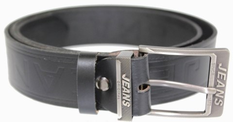 Pasek Skórzany Arucce (PL) Tłoczony Napis CZARNY "JEANS" Skóra Naturalana DW EXTRA 40 mm CZARNY MATOWY Pasek Skórzany Arucce (PL) Tłoczony Napis CZARNY "JEANS" Skóra Naturalana DW EXTRA 40 mm CZARNY MATOWY