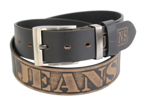 Pasek Skórzany Arucce (PL) Tłoczony Napis "JEANS" Skóra Naturalana DW EXTRA 40 mm CZARNY MATOWY Pasek Skórzany Arucce (PL) Tłoczony Napis "JEANS" Skóra Naturalana DW EXTRA 40 mm CZARNY MATOWY