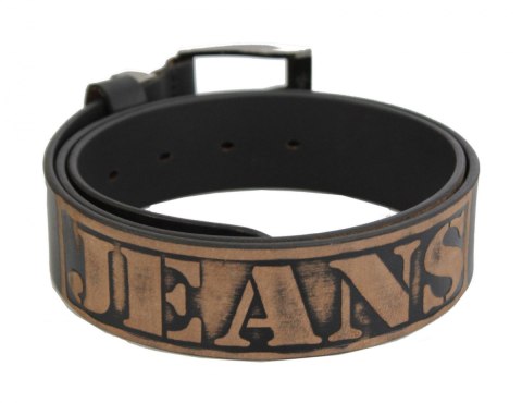 Pasek Skórzany Arucce (PL) Tłoczony Napis "JEANS" Skóra Naturalana DW EXTRA 40 mm CZARNY MATOWY Pasek Skórzany Arucce (PL) Tłoczony Napis "JEANS" Skóra Naturalana DW EXTRA 40 mm CZARNY MATOWY