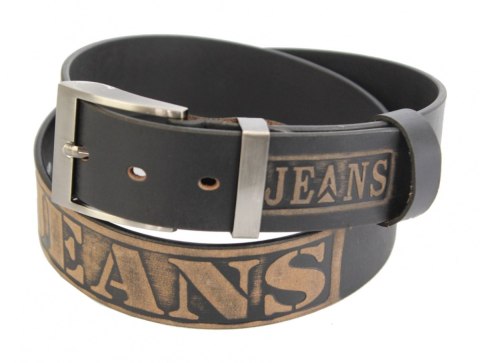 Pasek Skórzany Arucce (PL) Tłoczony Napis "JEANS" Skóra Naturalana DW EXTRA 40 mm CZARNY MATOWY Pasek Skórzany Arucce (PL) Tłoczony Napis "JEANS" Skóra Naturalana DW EXTRA 40 mm CZARNY MATOWY