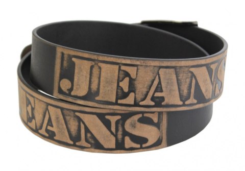 Pasek Skórzany Arucce (PL) Tłoczony Napis "JEANS" Skóra Naturalana DW EXTRA 40 mm CZARNY MATOWY Pasek Skórzany Arucce (PL) Tłoczony Napis "JEANS" Skóra Naturalana DW EXTRA 40 mm CZARNY MATOWY